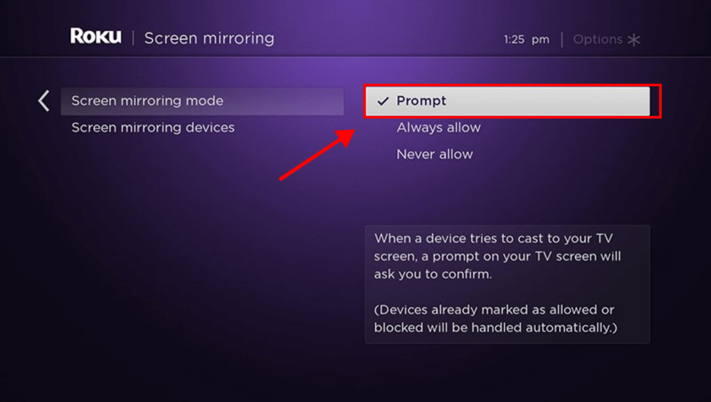 Select Screen Mirroring Mode